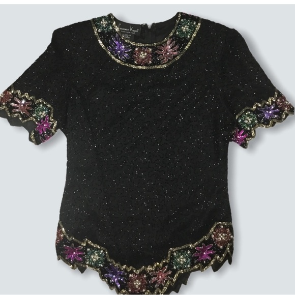 Vintage Laurence Kazar sequin and beaded silk blouse - Picture 2 of 11